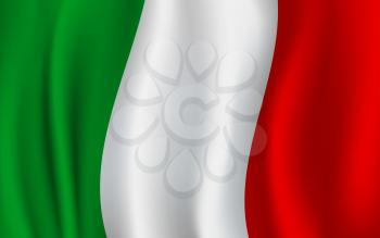 Italy flag 3D background of green, white and red vertical color stripes. Italian republic country official national flag waving with curved fabric or waves vector texture