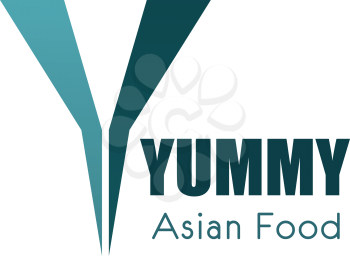 Yummy asian food vector logo. Vector design for asian food cafe ar restaurant. Cooking logo in blue colors. Abstract sign suitable for food and drink business. Concept of sushi or noodle asian cooking