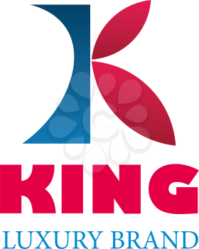 King luxury brand colorful logo. Elegant design emblem in red and blue colors. Vector sign for premium segment business. Element for brand identity. Royal logo, luxury and VIP concept