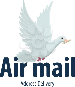 Air mail flying dove with letter envelope in beak icon for postage service. Vector isolated symbol of pigeon bird delivering mail for express delivery or mailing post logistics company