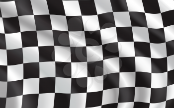 Racing flag waving in the wind, 3d illustration background. Car race sport, auto and motorcycle speed competition. Back and white checkered pattern, rally and motocross, start and finish idea