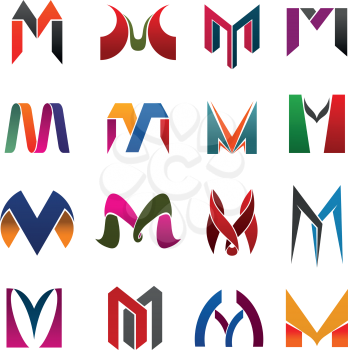 Vector letter M icons made up of ribbons and abstract figures. Modern vector corporate identity symbols for business design, emblem and label theme