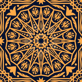 Arabic ornament or pattern, oriental carpet, decorative background. Vector wallpaper, floristic and geometric motifs, lines with dots and star. Asian culture element, ancient ornamental art, texture
