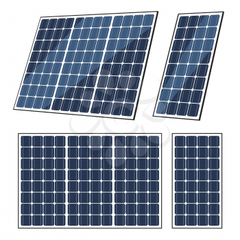 Solar panels vector design of sun energy modules, eco power batteries with photovoltaic solar cells. Green power, alternative renewable energy sources, electricity technology themes