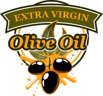Olive oil colorful vector sign. Olive oil extra virgin creative emblem for oil producer business. Vector sign in green, orange and black colors for oil manufacturer, food concept