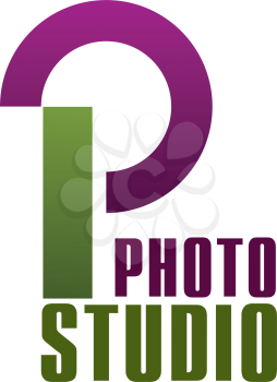 Letter P icon for photo studio or professional photography workshop and master class. Vector isolated letter P for photo shooting study and photographer salon or laboratory