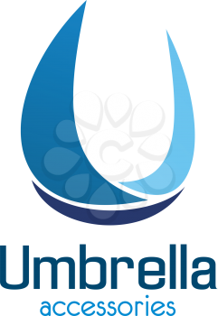 U letter icon for umbrella accessories shop or technical repair service center. Vector letter U in water drop blue symbol for handicraft industrial company or spare parts store