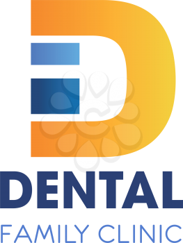 Letter D icon for dental family clinic or stomatology medical center design. Vector letter D for dentist office or dental surgery or dentistry pharmacy company corporate design