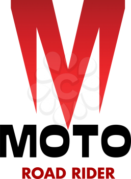 Moto road rider vector sign. Motorcycle and motocross sport emblem. Bike sport and race concept. Creative vector badge in red and black colors isolated on white background