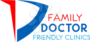 Family doctor friendly clinic vector icon isolated on a white background. Concept of medicine and family care, emblem for health service and business. Family clinic symbol in red and blue colors