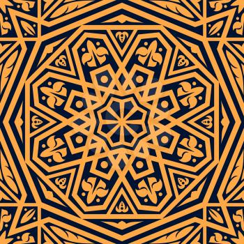 Arabic seamless pattern of arabesque floral ornament. Vector geometric motif of islamic flowers and leaves, oriental square tile, damask textile or persian carpet. Arabian ethnic decoration design
