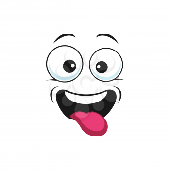 Smiley making fun of someone in playful way, emoticon showing tongue isolated icon. Vector teasing emoji face expression. Yummy emoji speech bubble or chatbot, tasty food, enjoy of gourmet snack