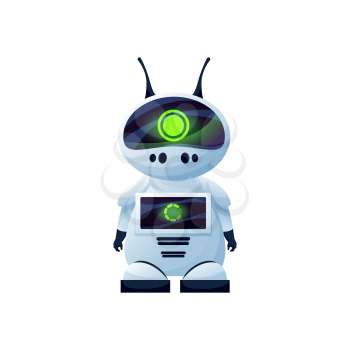 Artificial intelligence digital robot with antenna isolated icon. Vector humanoid robotic automation, plastic hi-tech character, modern stylish robotic cyborg. Robot mechanical sci fi android