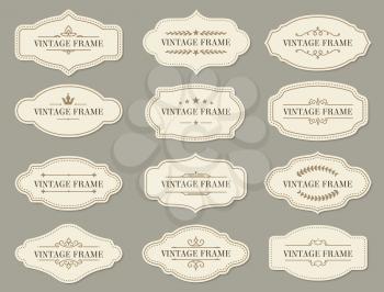 Vintage retro borders and frames, vector labels and ornate banners. Vintage frames and certificate ornament with floral filigree for menu or wedding greeting cards with royal crown and stars