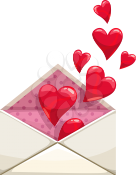 Open envelope full of hearts isolated Valentines day message. Vector letter, love correspondence symbol