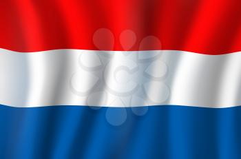 Flag of Netherlands horizontal red, white and blue tricolor waving banner. Vector national flag of kingdom Netherlands, Holland. Independence day symbol, european country patriotic symbolic