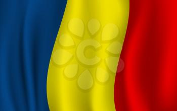 Romania flag, 3D realistic wavy banner. Vector Romanian national flag background. Bucharest Independence Day symbol of blue, yellow and red stripes background