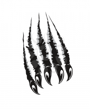 Grizzly bear claw marks scratches. Predator animal, monster or wild beast sharp claws ripping paper or breaking through wall. Halloween vector background with werewolf claws marks