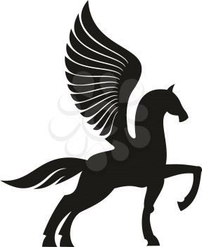 Winged horse silhouette isolated pegasus silhouette. Vector unicorn heraldic symbol, mythical animal