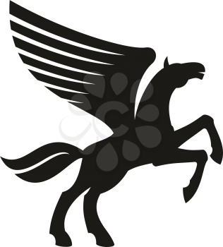 Winged horse silhouette isolated pegasus silhouette. Vector unicorn heraldic symbol, mythical animal