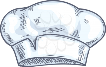 White chef cook hat isolated hand drawn sketch. Vector baker or cooker cap, kitchener headdress
