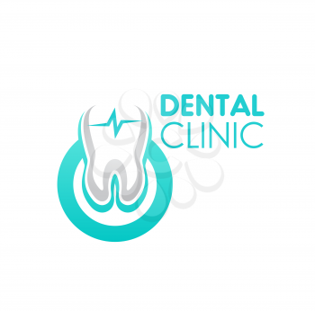 Dental clinic icon, vector sign with healthy tooth for dentistry medical service. Stomatology symbol, orthodontic teeth implants label, health care themed design element isolated on white background