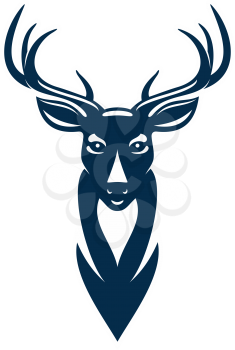 Wild elk or deer with antlers isolated head mascot. Vector horned animal, reindeer hunting sport emblem
