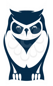 Wild owl isolated wise bird mascot. Vector feathered animal, symbol of wisdom