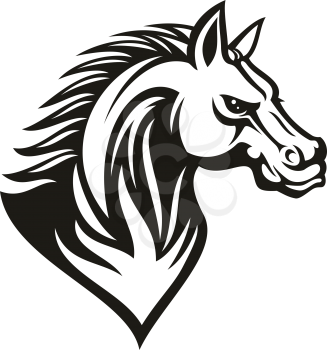 Thoroughbred racehorse animal, isolated profile of horse head. Vector mustang stallion monochrome tattoo mascot