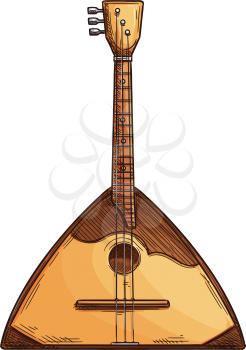 Russian balalaika isolated folk musical instrument. Vector retro folk music guitar, stringed tool