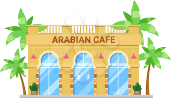 Arabian cafe isolated restaurant exterior design. Vector UAE or Egypt cuisine, bar facade