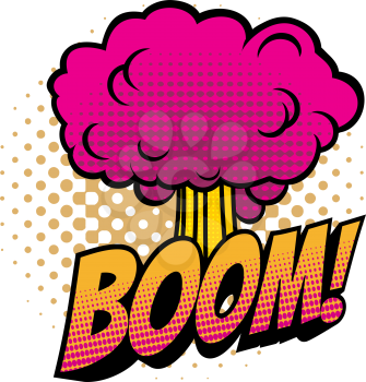 Boom comic sound blast, bubble chat cartoon icon. Vector Boom explosion cloud, superhero comic book sound blast, halftone art