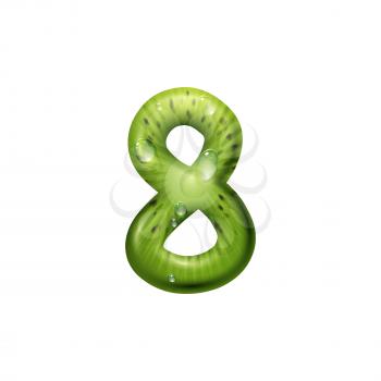 Number 8 of kiwi with seeds isolated eight digit. Vector creative numeral figure, summer font