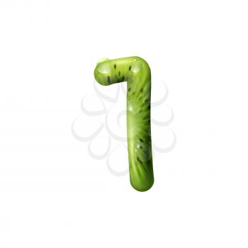 First digit, number one of kiwi fruit isolated numeric figure. Vector 1 sign, summer food font