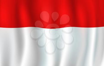 Indonesia flag, 3D realistic wavy banner. Vector Southeast Asia country national flag, Indonesia republic city-state symbol of red and white stripes on waving banner background