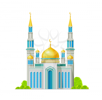 Muslim mosque building icon, Islam religion shrine, vector architecture. Arabian or Egyptian Muslim mosque, Allah holy place or temple, Islam religious culture and Koran worship