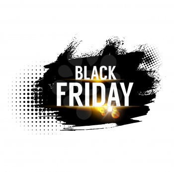 Black Friday sale banner, weekend shop offer and promo label, vector store discount promotion. Black Friday sale and clearance deals, limited special discount for shopping on black halftone paintbrush