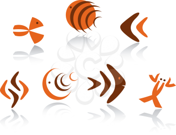Underwater animals symbols as icons isolated on white background