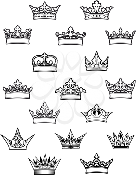 Heraldic king and queen crowns set for design