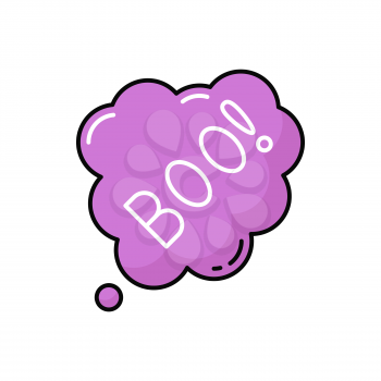 Spooky banner with horrible boo text dialog bubble isolated color icon. Vector scary white cloud, spooky banner with horrible boo. Flying ghost spirit, Happy Halloween greeting card design element