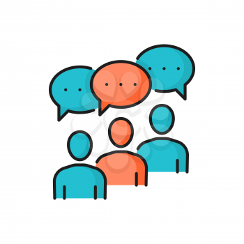 Communication of business people, chat bubbles isolated color line icon. Vector conversation of coworkers, teamwork collaboration, partnership. Dialog discussion, recruitment and brainstorming