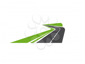 Road pathway or highway icon of path way asphalt, vector road sign or speed avenue signs. Winding street or road drive symbol, transport fast races or route trip, road repair and construction icon