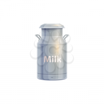 Milk can, dairy farm agriculture food and cow product, vector icon. Milk can container or metal jar tank and aluminum bucket jug, dairy farm market and milk store isolated sign