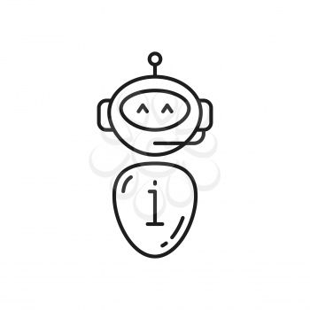 Cute smiling robot isolated chat bot thin line icon. Vector virtual online help voice support android, artificial intelligence operator, call center chatbot in headphones headset. Hotline assistant