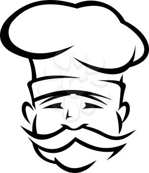 Portuguese chef outline vector illustration. European traditional cuisine cook contour character isolated on white background. Chef with mustache and hat. Restaurant, bakery logo idea