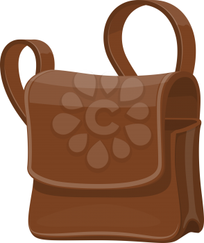 Mailbag, leather brown sack vector isolated icon. Delivering mailman bag, postman transportation item