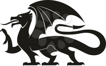 Dragon gryphon isolated heraldic animal silhouette . Vector creature with eagle legs and lion tail