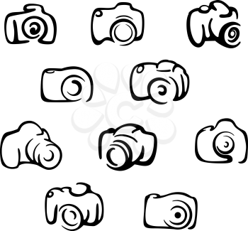 Camera icons and symbols set isolated on white background