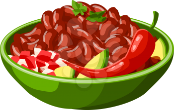 Mexican chili beans dish vector isolated icon. Mexico traditional chilli pepper and beans food