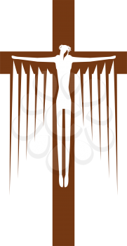 Jesus on cross isolated crucifix. Vector religion symbol, crucifixion Christ, christian or catholic god